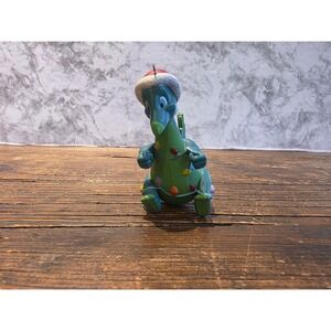 Vintage 1989 Current Inc Dinosaur Christmas Ornament Santa Hat Holiday Lights
